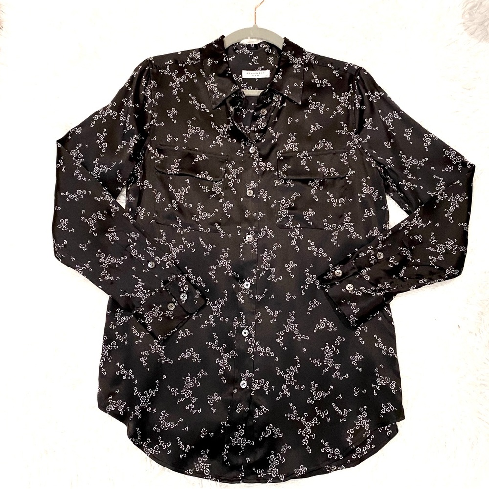 Equipment Black Floral Silk Button Up Blouse